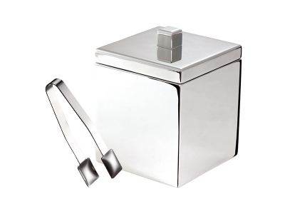 Double Wall Square Ice Bucket with Cover and Tong